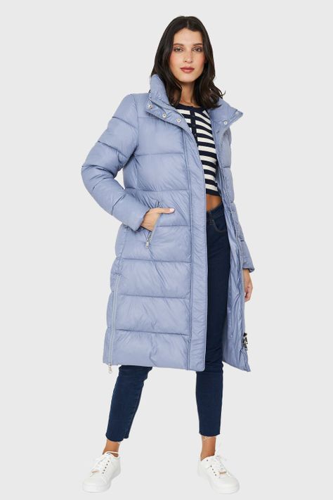 Parka Larga Acolchada Cuello Alto Celeste Nicopoly-1
