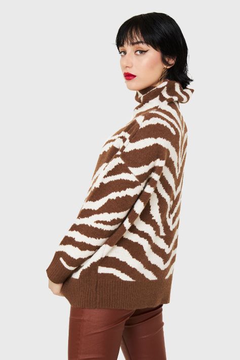 Sweater Atigrado Cuello Alto Café Nicopoly-3