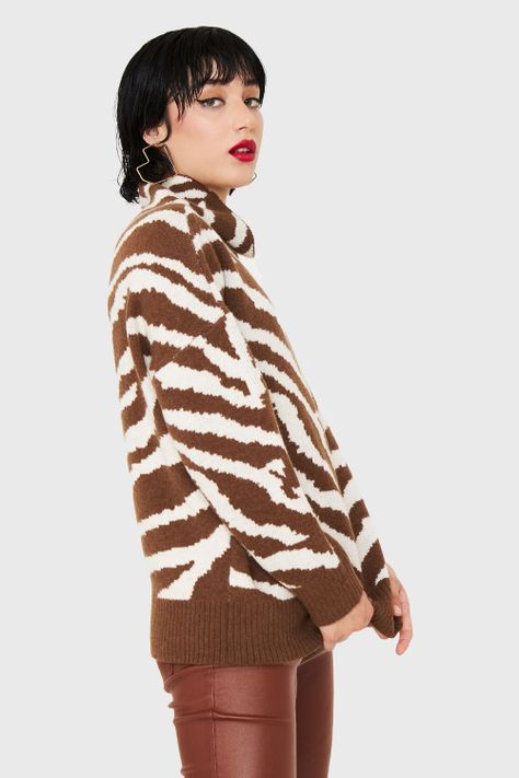 Sweater Atigrado Cuello Alto Café Nicopoly-2