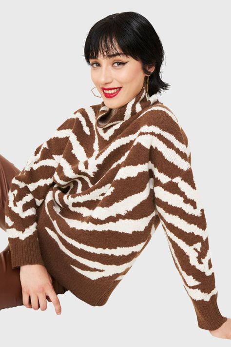 Sweater Atigrado Cuello Alto Café Nicopoly-4