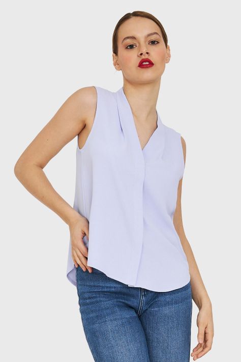 Blusa Escote V Sin Mangas Celeste Nicopoly-0