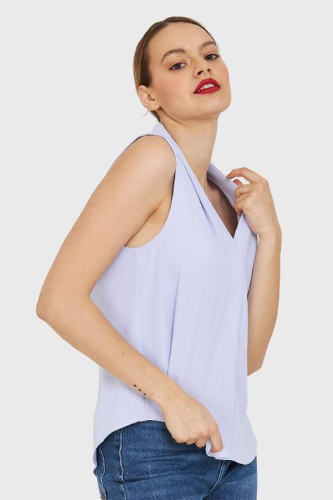 Blusa Escote V Sin Mangas Celeste Nicopoly-2