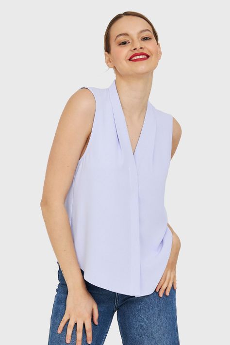Blusa Escote V Sin Mangas Celeste Nicopoly-4
