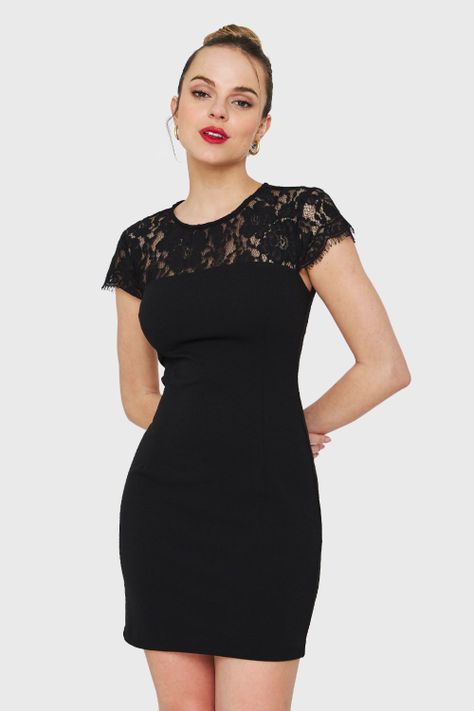 Vestido Encaje Escote Espalda Negro Nicopoly-0