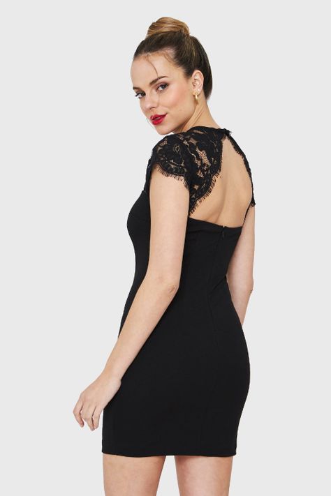 Vestido Encaje Escote Espalda Negro Nicopoly-3