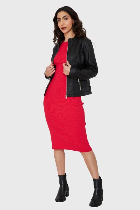Chaqueta Cuello Mao Ecocuero Negro Nicopoly-1