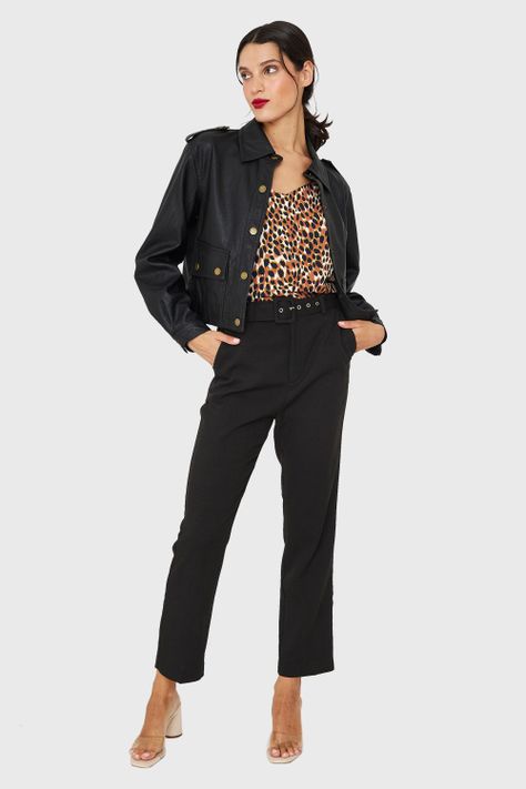 Chaqueta Cuello Camisero Ecocuero Negro Nicopoly-1
