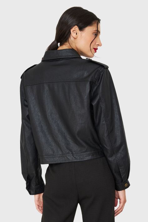Chaqueta Cuello Camisero Ecocuero Negro Nicopoly-3