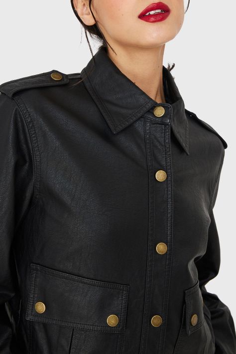 Chaqueta Cuello Camisero Ecocuero Negro Nicopoly-5