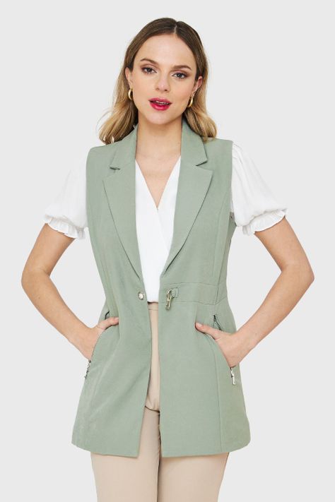 Blazer Sin Mangas Verde Nicopoly-4