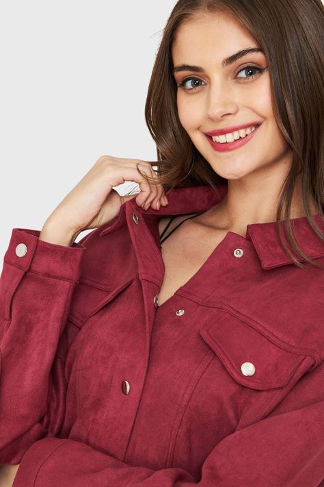 Chaqueta Tipo Gamuza Flecos Burdeos Nicopoly-5