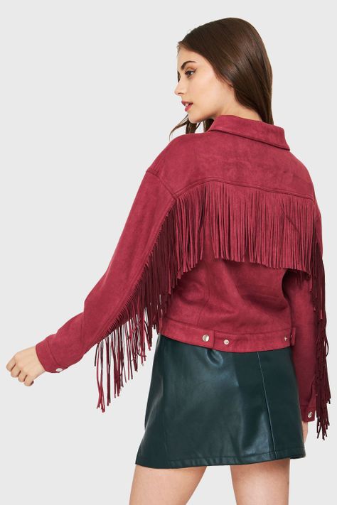 Chaqueta Tipo Gamuza Flecos Burdeos Nicopoly-3