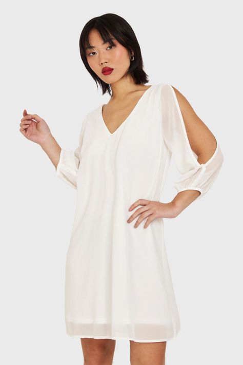 Vestido Corto Aberturas Mangas Blanco Nicopoly-0