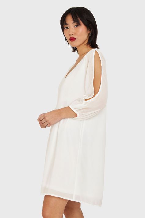 Vestido Corto Aberturas Mangas Blanco Nicopoly-2