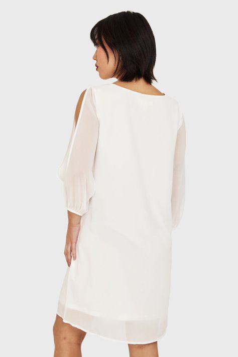 Vestido Corto Aberturas Mangas Blanco Nicopoly-3