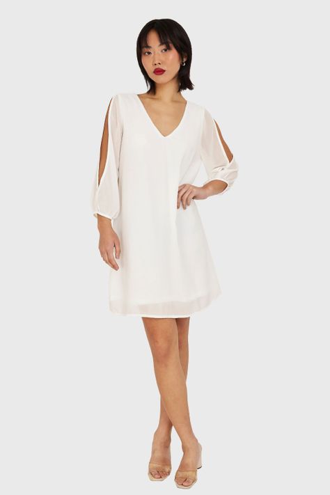 Vestido Corto Aberturas Mangas Blanco Nicopoly-1