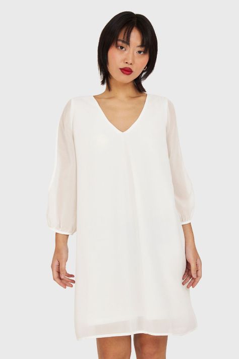 Vestido Corto Aberturas Mangas Blanco Nicopoly-4