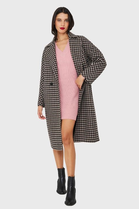 Abrigo Oversize Pied De Poule Khaki Nicopoly-1