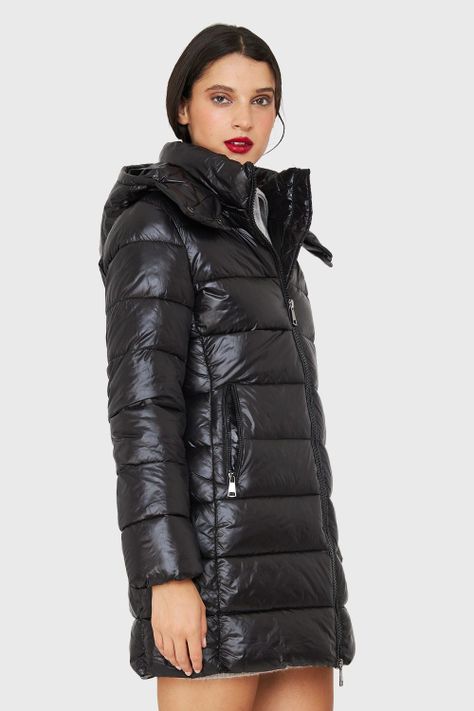 Parka Acolchada Midi Con Gorro Negro Nicopoly-2