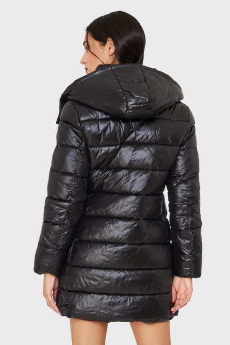 Parka Acolchada Midi Con Gorro Negro Nicopoly-3