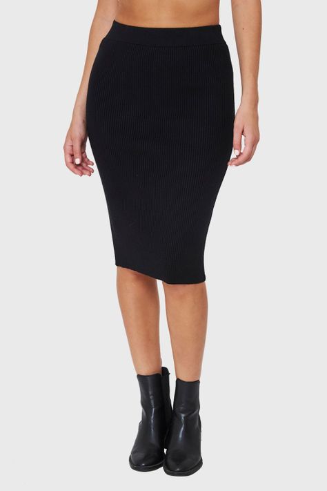 Falda Midi Acanalada Negro Nicopoly-0