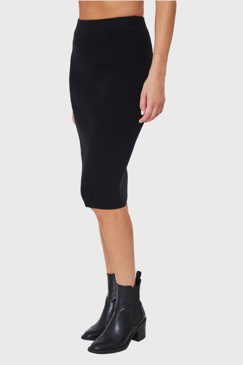 Falda Midi Acanalada Negro Nicopoly-2