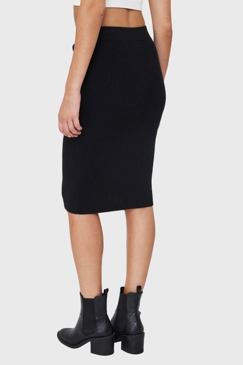 Falda Midi Acanalada Negro Nicopoly-3