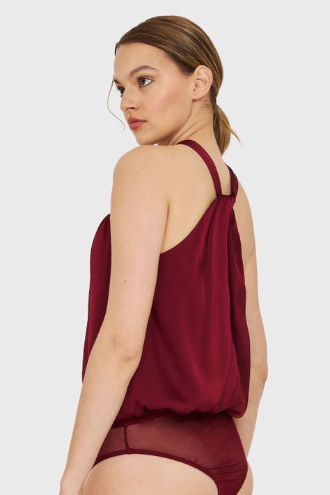 Body Halter Tipo Satín Burdeo Nicopoly-3