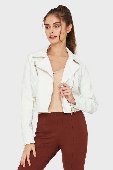Chaqueta Ecocuero Biker Corta Blanco Nicopoly-0