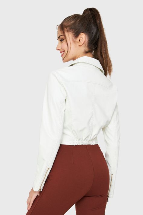 Chaqueta Ecocuero Biker Corta Blanco Nicopoly-3