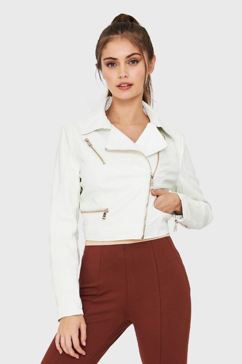 Chaqueta Ecocuero Biker Corta Blanco Nicopoly-4