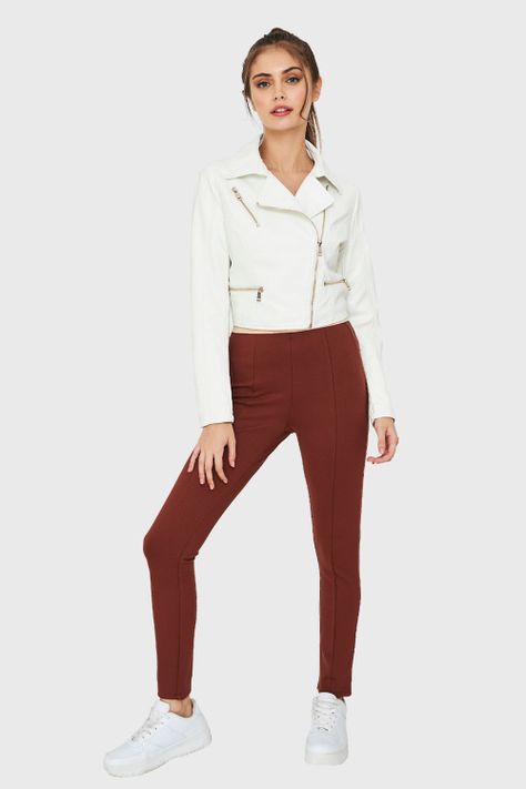 Chaqueta Ecocuero Biker Corta Blanco Nicopoly-1