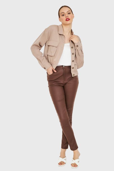 Blusa Bolsillos Cargo Khaki Nicopoly-1