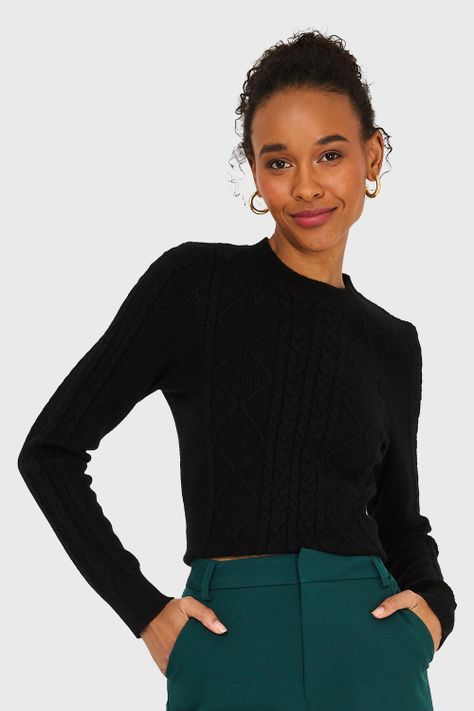 Sweater Diseño Trenzado Negro Nicopoly-0