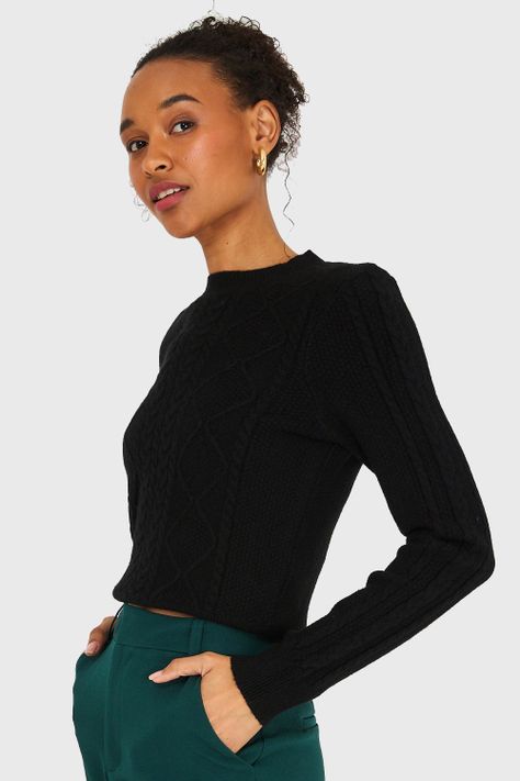 Sweater Diseño Trenzado Negro Nicopoly-2