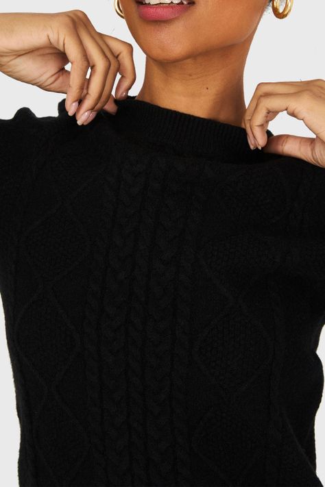 Sweater Diseño Trenzado Negro Nicopoly-5