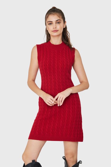 Vestido De Punto Trenzado Rojo Nicopoly-0
