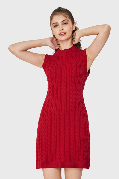 Vestido De Punto Trenzado Rojo Nicopoly-4