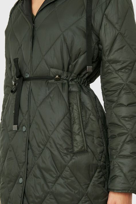 Parka Larga Quilt Cintura Ajustable Oliva Nicopoly-5