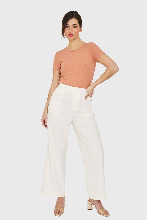 Pantalón Pinzas Tiro Alto Blanco Nicopoly-1