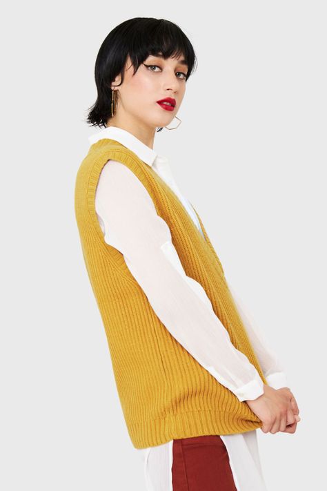 Chaleco Cuello V Oversize Mostaza Nicopoly-2