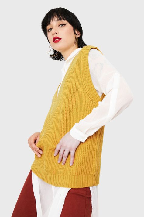 Chaleco Cuello V Oversize Mostaza Nicopoly-4