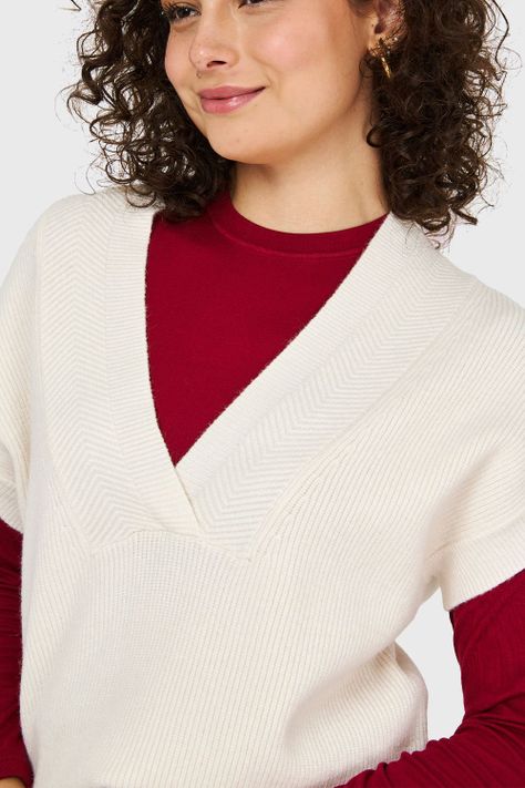 Sweater Escote Profundo Blanco Nicopoly-5