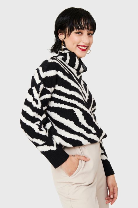 Sweater Atigrado Cuello Alto Negro Nicopoly-2