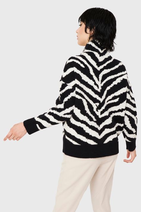 Sweater Atigrado Cuello Alto Negro Nicopoly-3