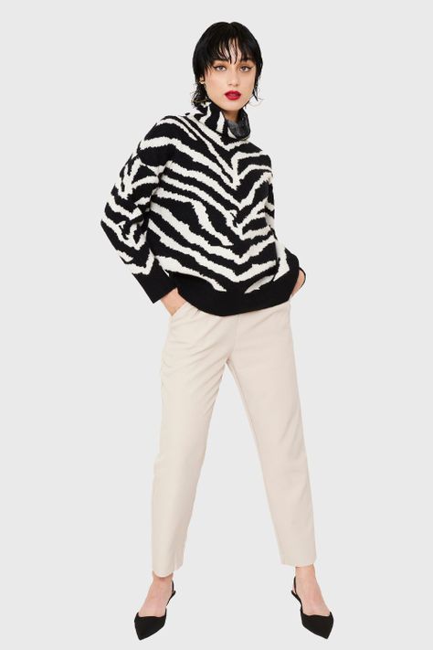 Sweater Atigrado Cuello Alto Negro Nicopoly-1