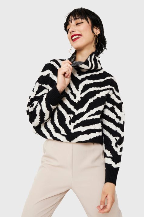 Sweater Atigrado Cuello Alto Negro Nicopoly-0