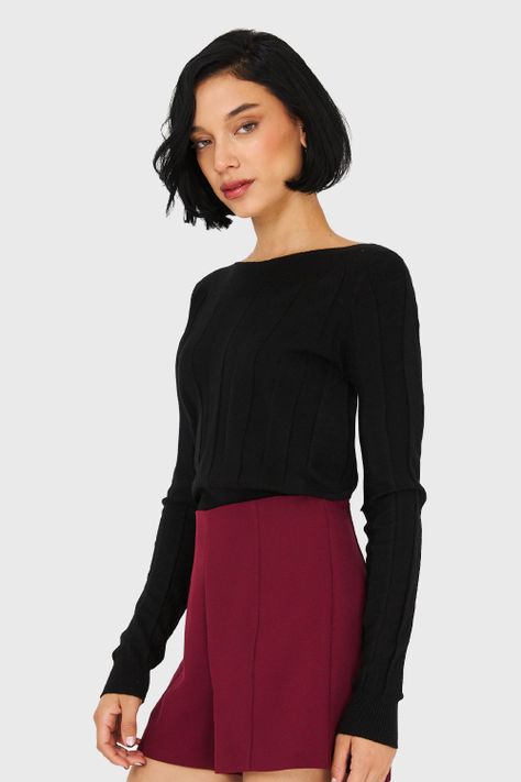 Sweater Cuello Bote Negro Nicopoly-2