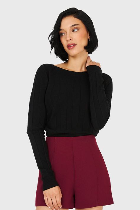 Sweater Cuello Bote Negro Nicopoly-4