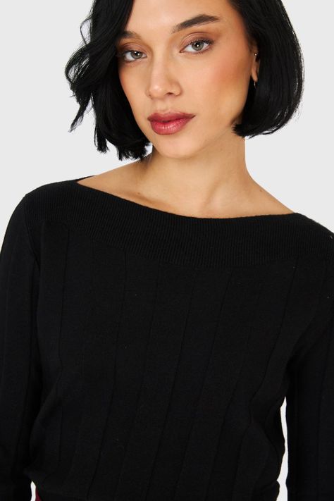 Sweater Cuello Bote Negro Nicopoly-5